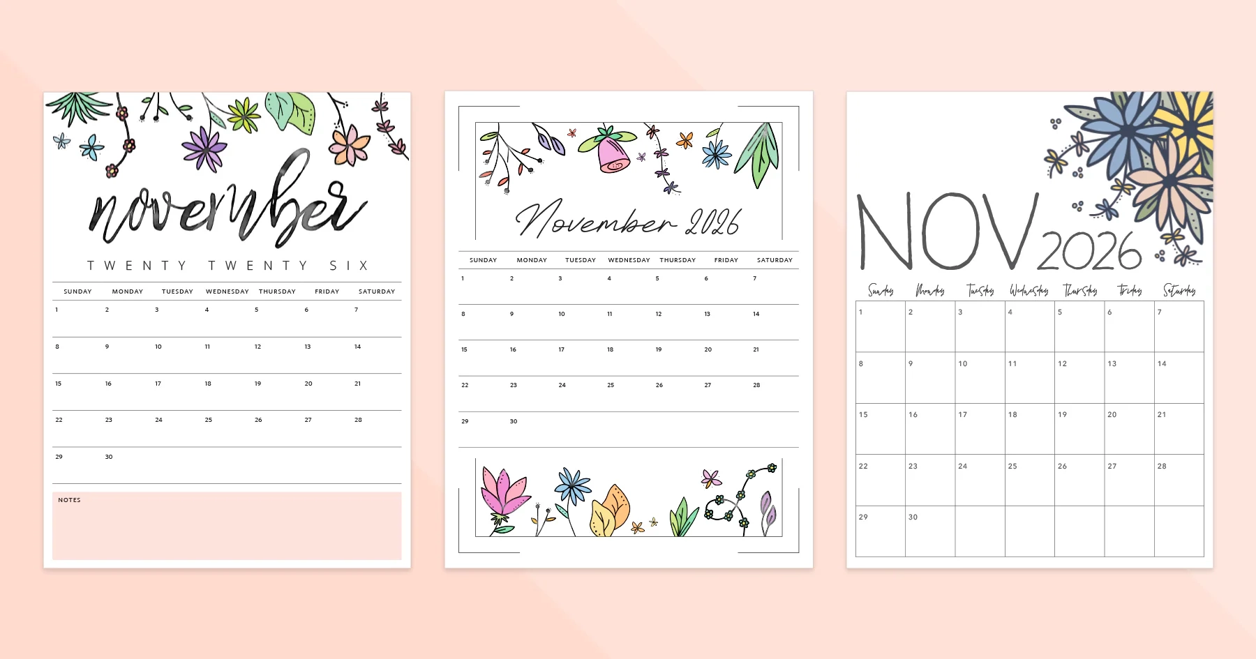 November 2026 Calendar Printable Colorful