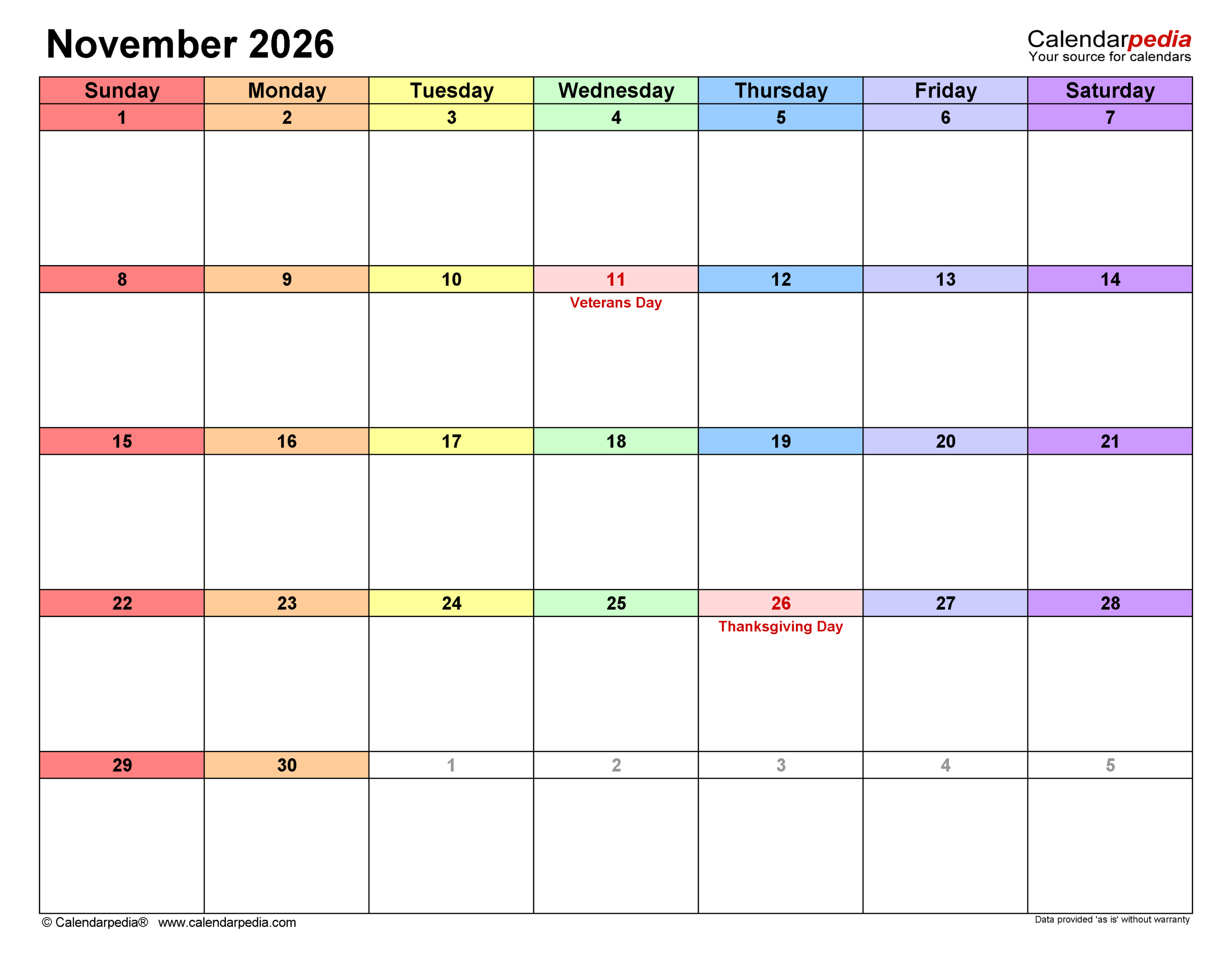 November 2026 Calendar Templates For PDF Excel And Word