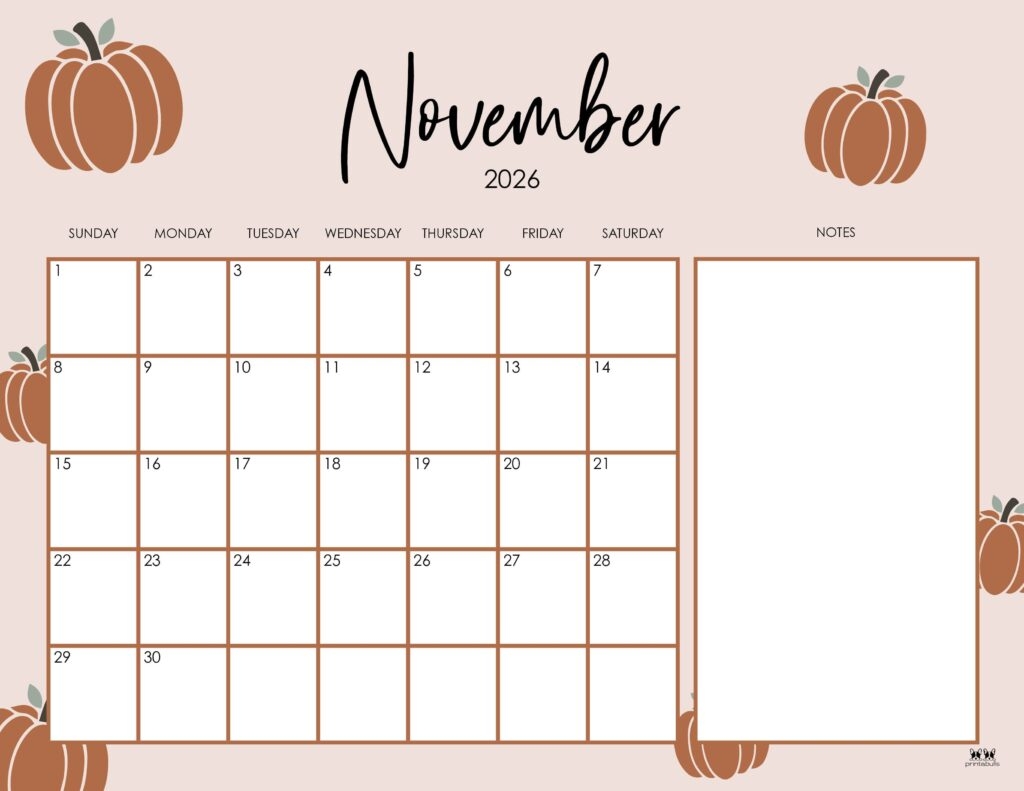 November 2026 Calendars 123 FREE Printables Printabulls