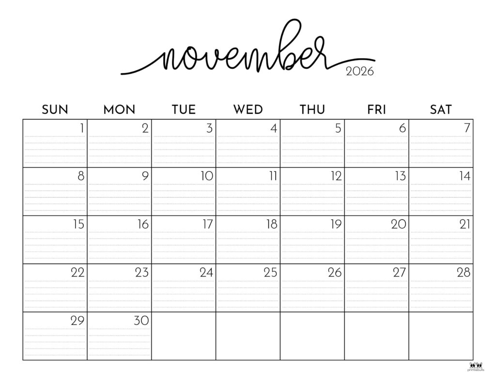 Printable November 2026 Calendar Free