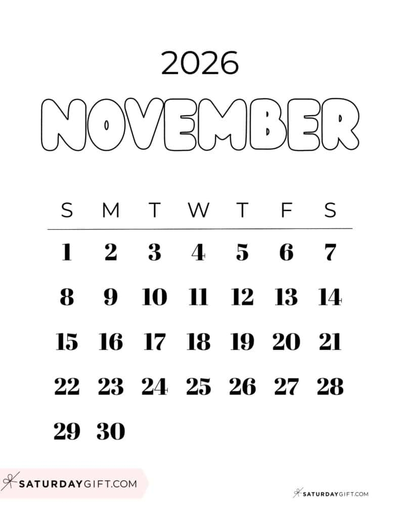 Printable Calendar In Word November 2026