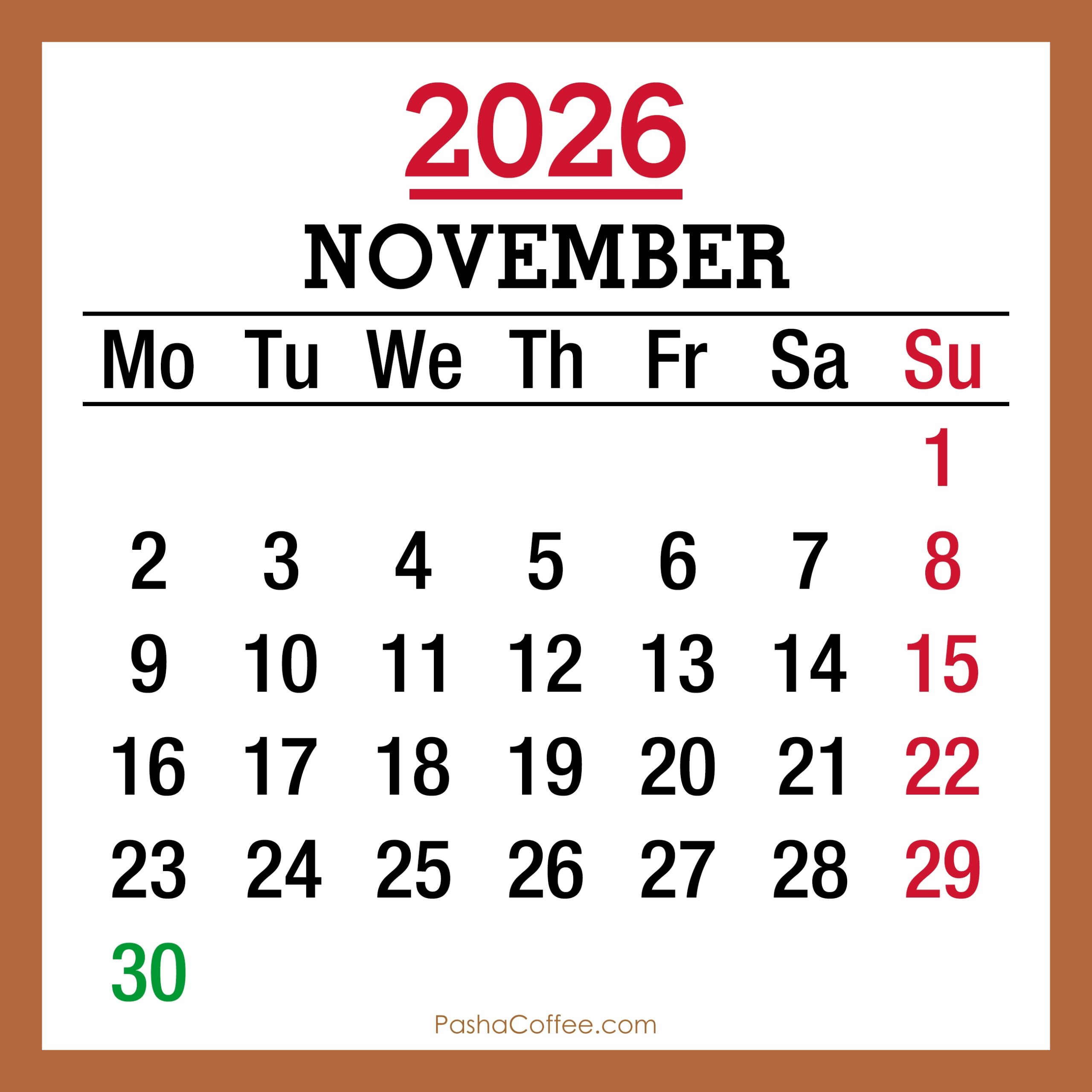 Uk Calendar Printable November 2026