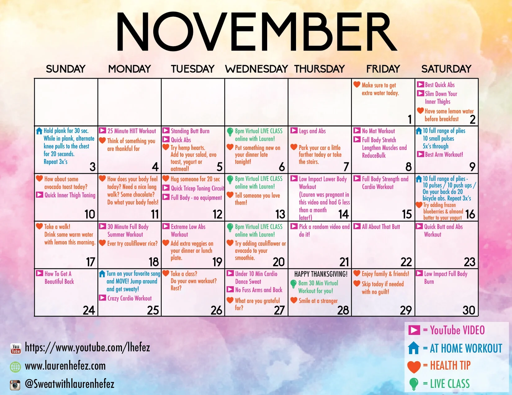 November 30 Day Challenge Calendar Printable