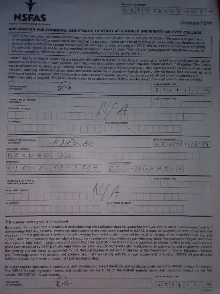 Nsfas Consent Form PDF