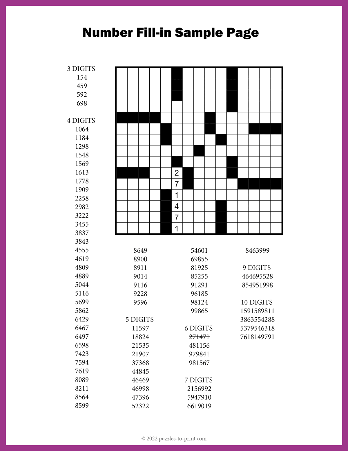 Number Fill In Puzzles