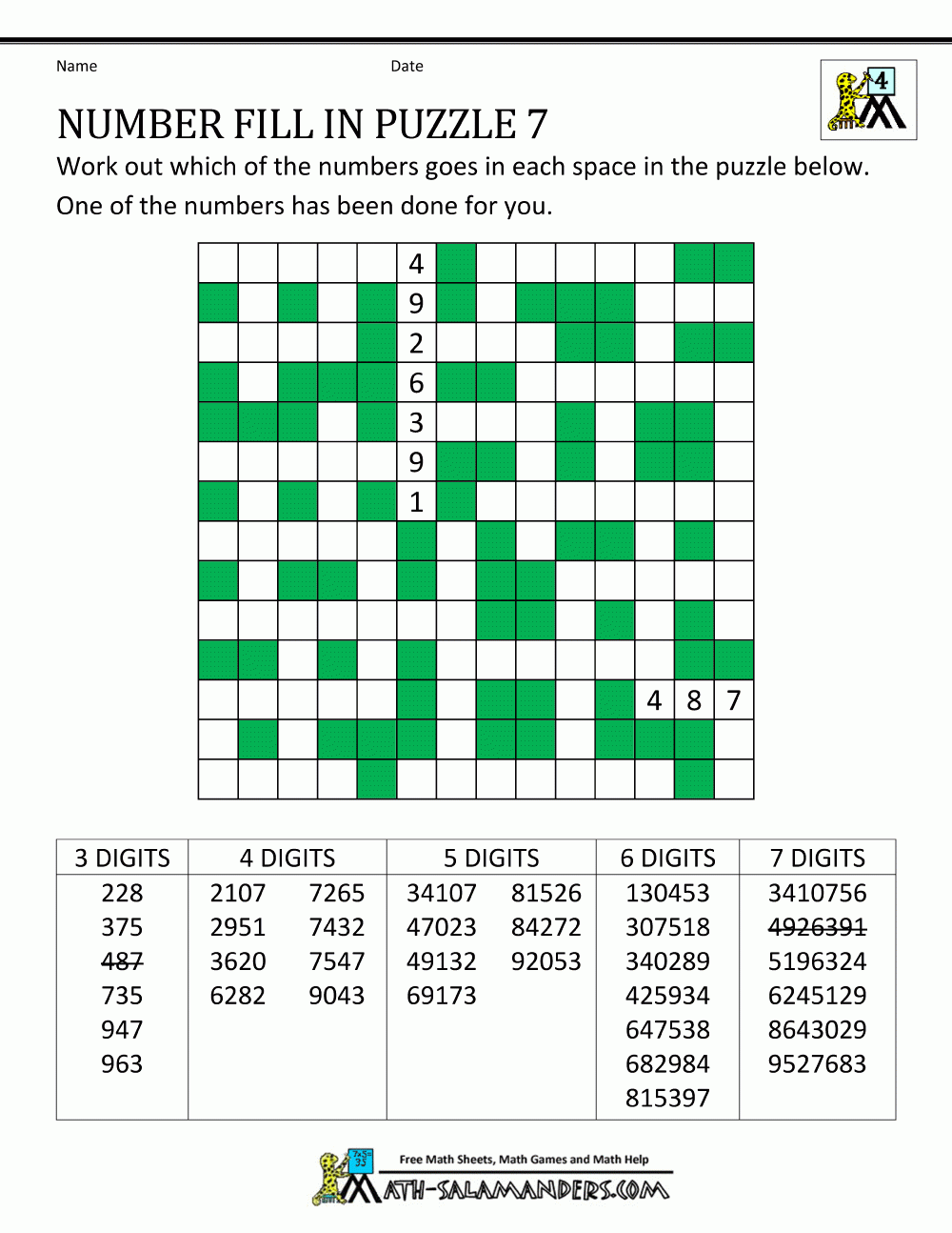 Math Crossword Puzzles Printable Pdf