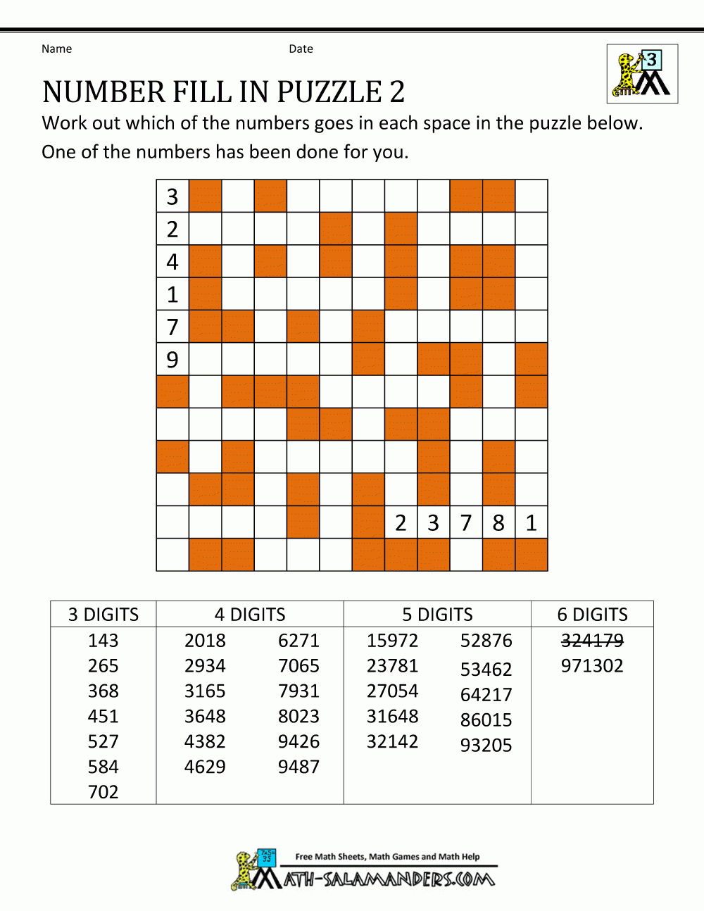 Number Fill It In Puzzles Printable