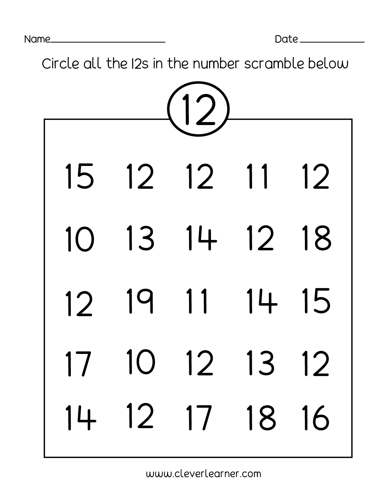 Number Twelve Writing Counting And Identification Printable 