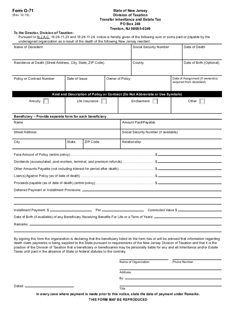 Form L-8 New Jersey