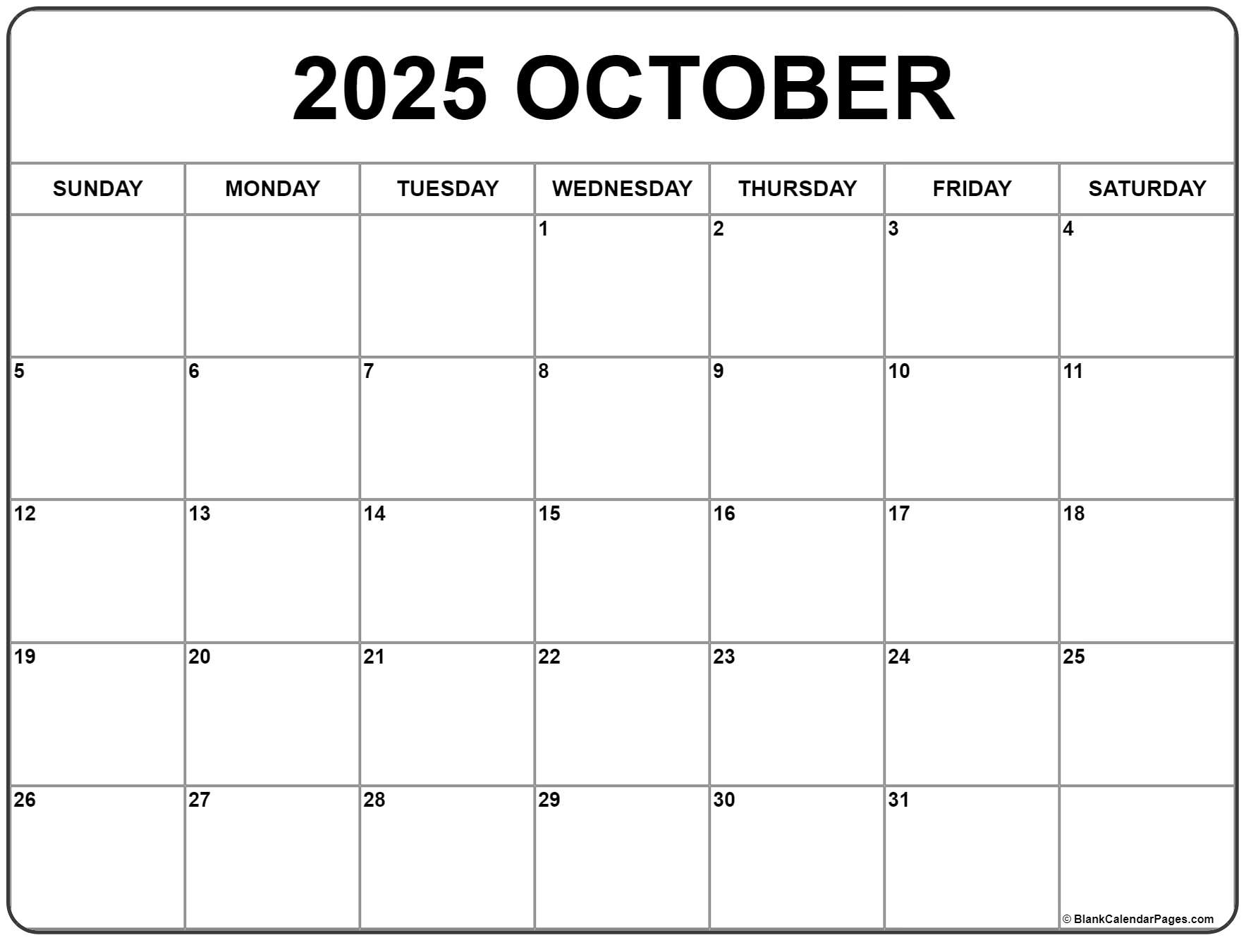 Printable October Blank Calendar