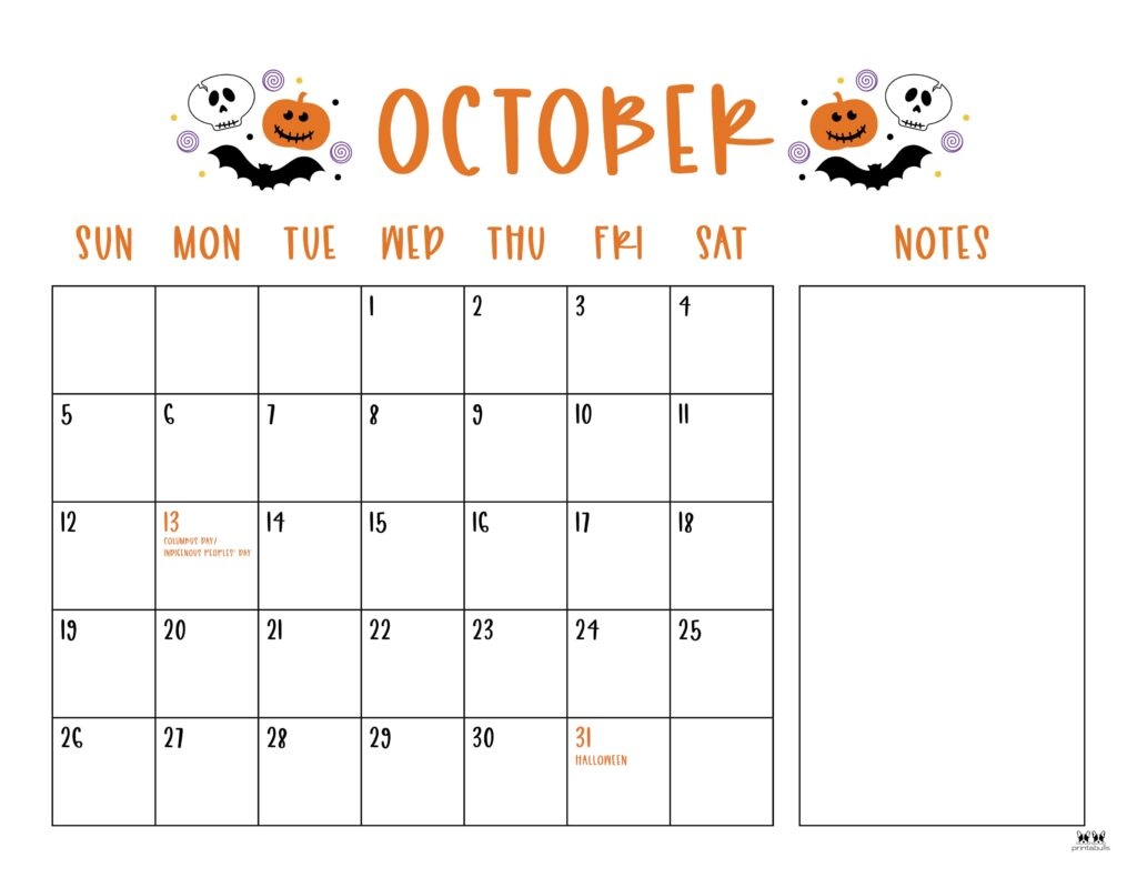 Blank Calendar Ofor Octoberf Printable