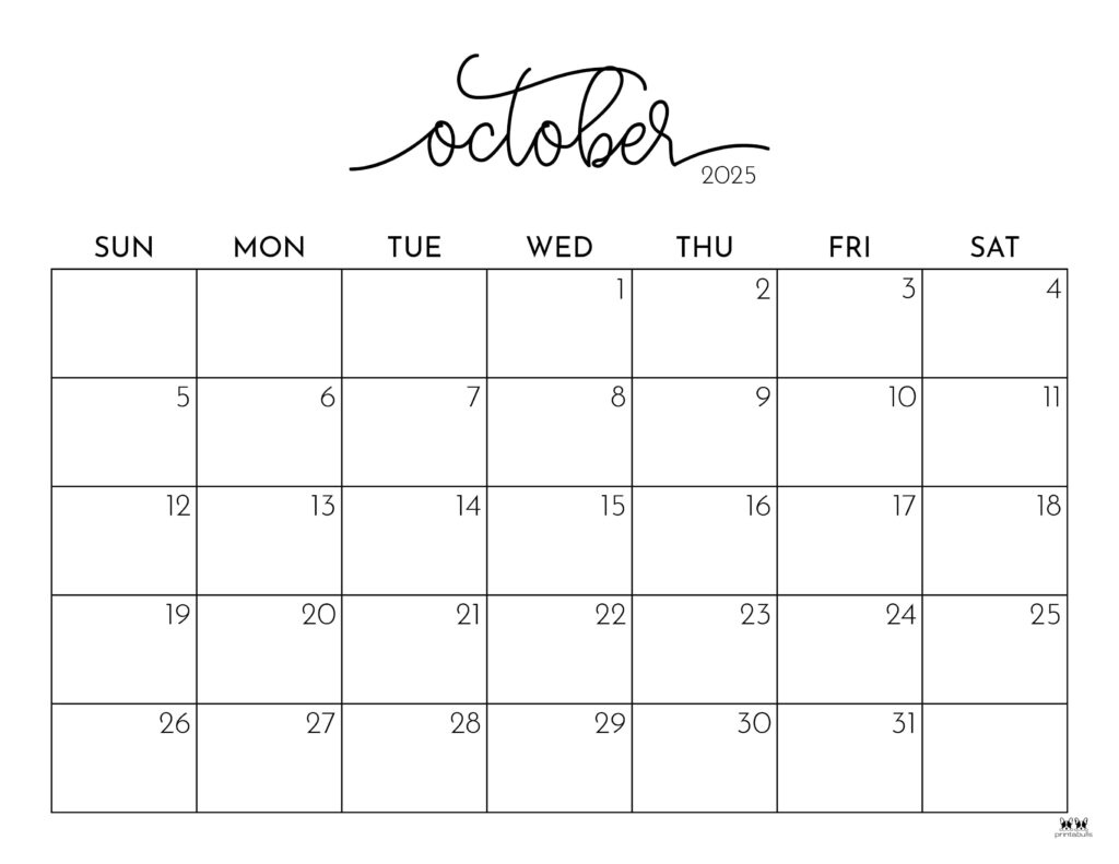 Free Printable Blank October Calendar
