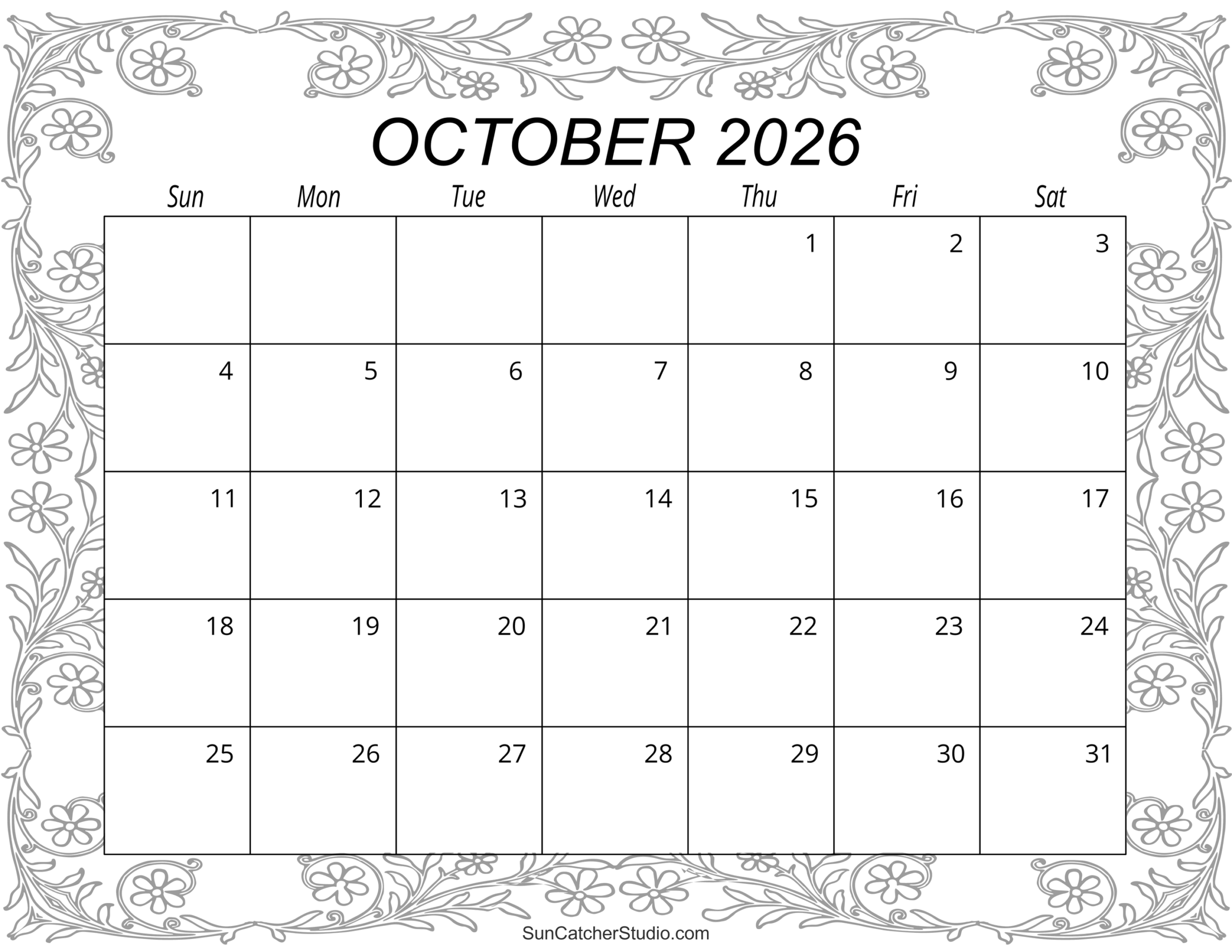 Printable Blank Calendar October 2026