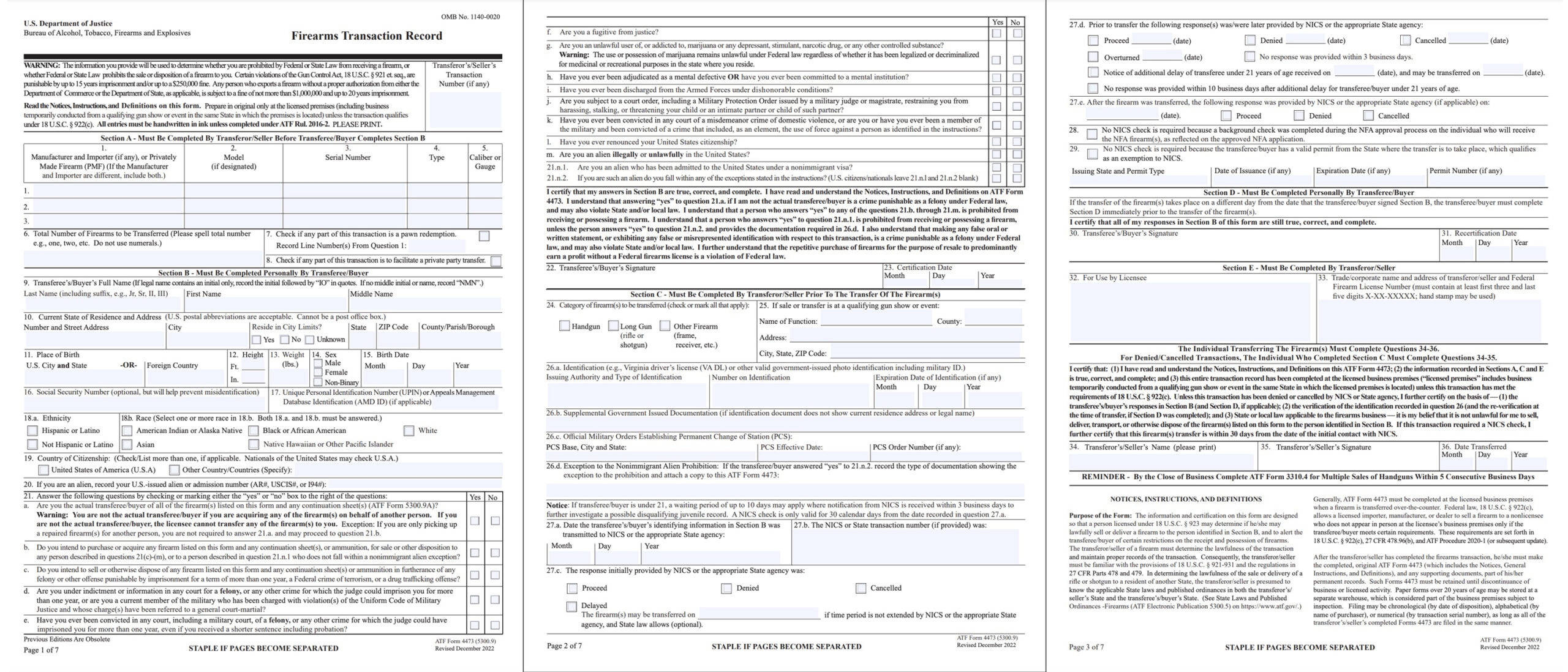 Atf Printable 4473 Form Pdf