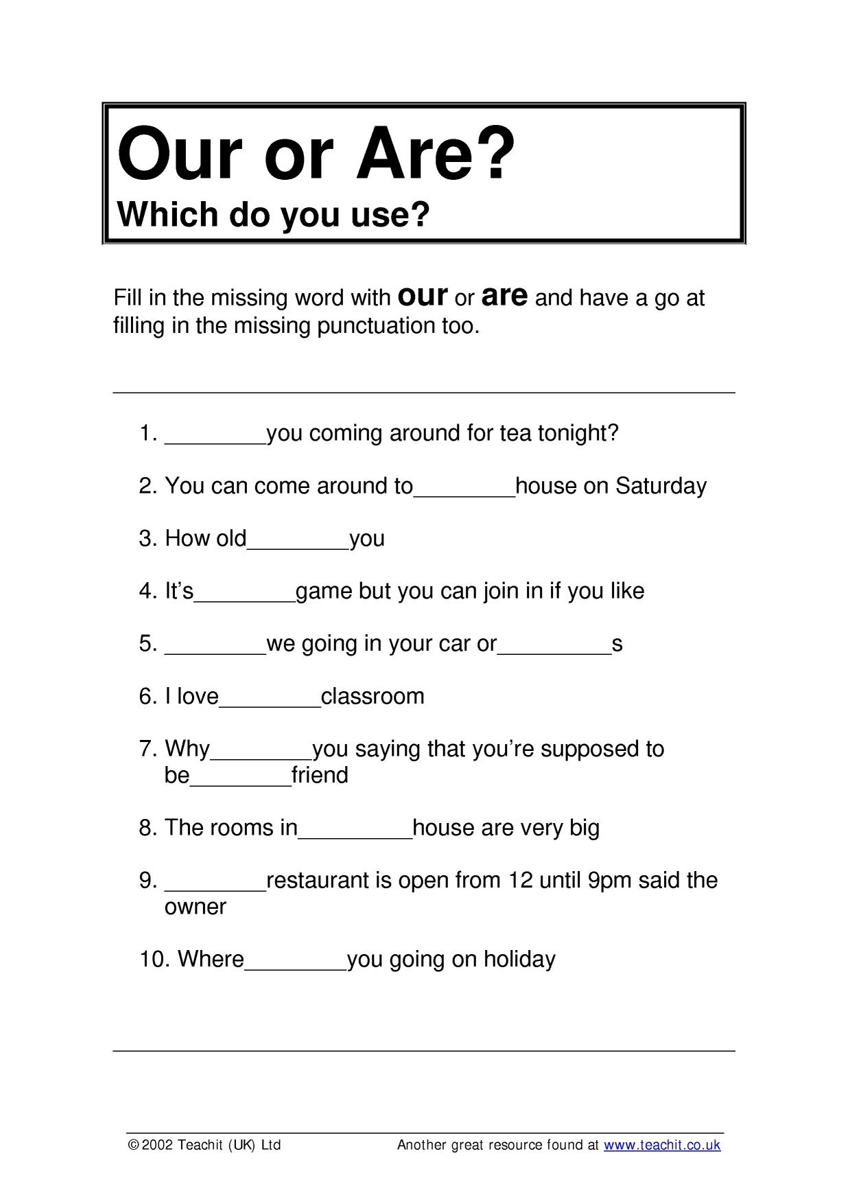 Our Or Are Which Do You Use KS3 English Teachit