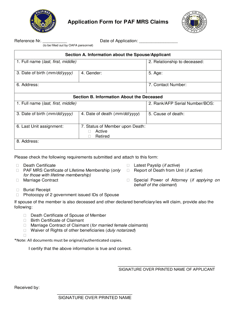 Paf Mrs Claims Fill Out amp Sign Online DocHub