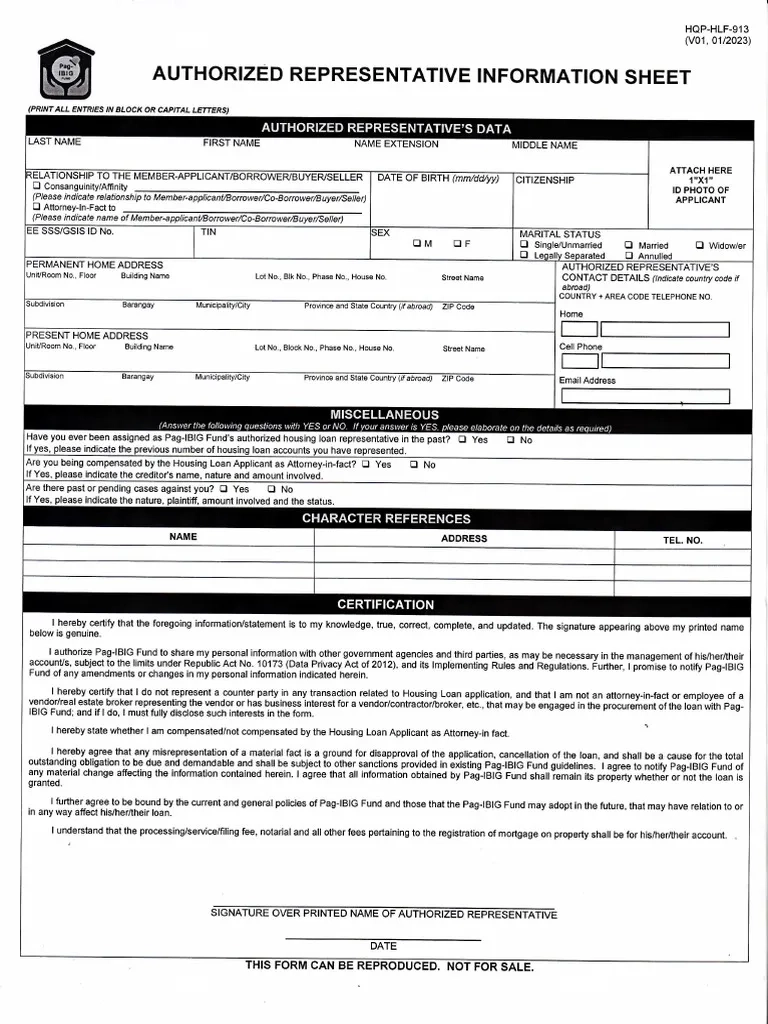 Pag IBIG Authorized Representative Form PDF Loans Justice