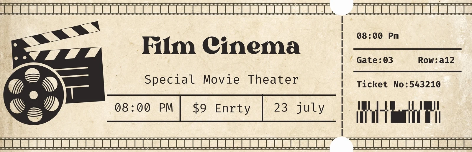 Editable Free Printable Movie Ticket Template