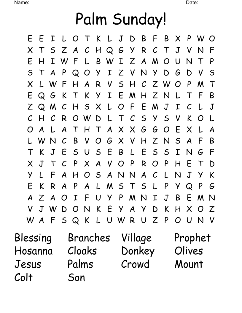 Free Printable Palm Sunday Crossword Puzzles