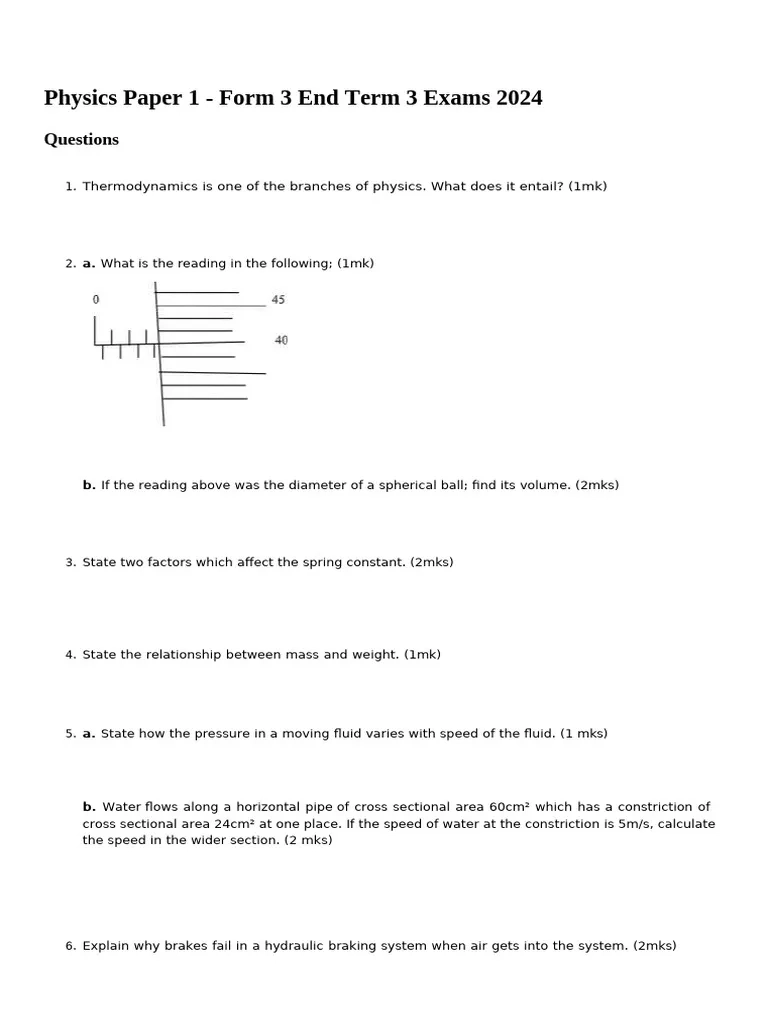 Physics Paper 1 Form 3 End Term 2 Exams 2024 Set 1 1770 1 PDF 