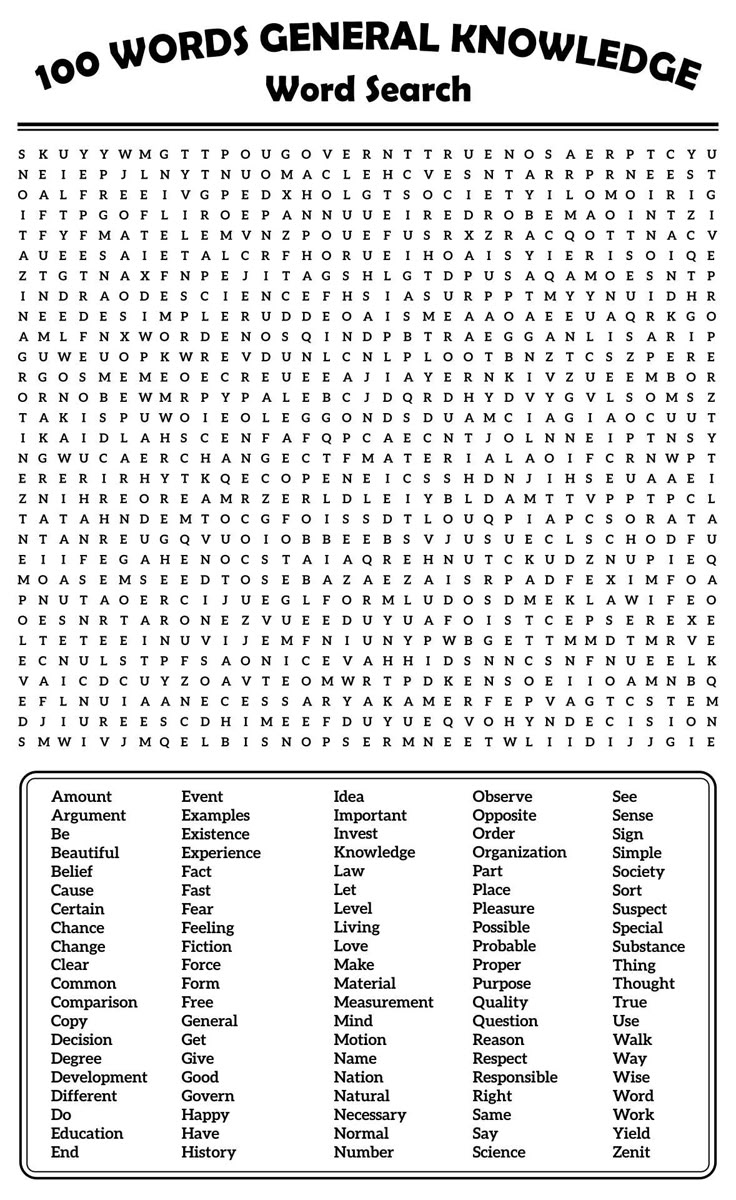 Free 100 Hard Word Search Puzzles Printable