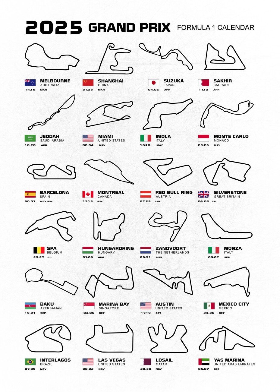 Poster Formula 1 Season Calendar 2025 Wall Art 3 1 FREE 