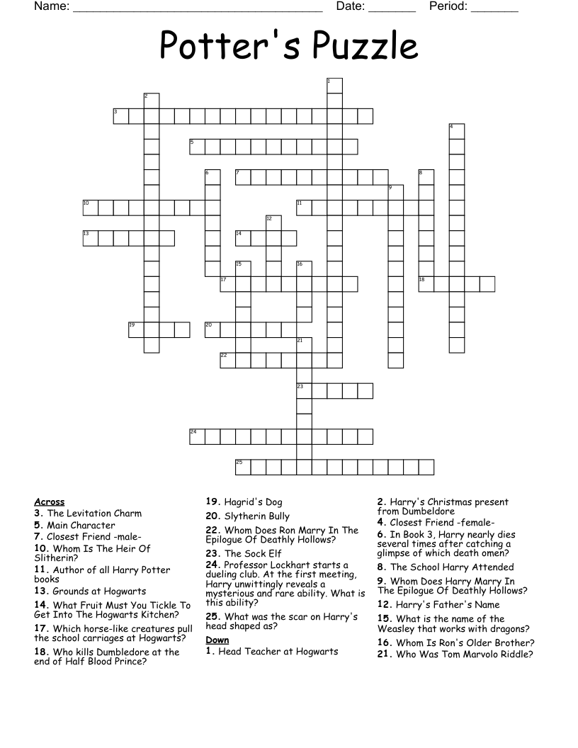 Harry Potter Printable Crossword Puzzles