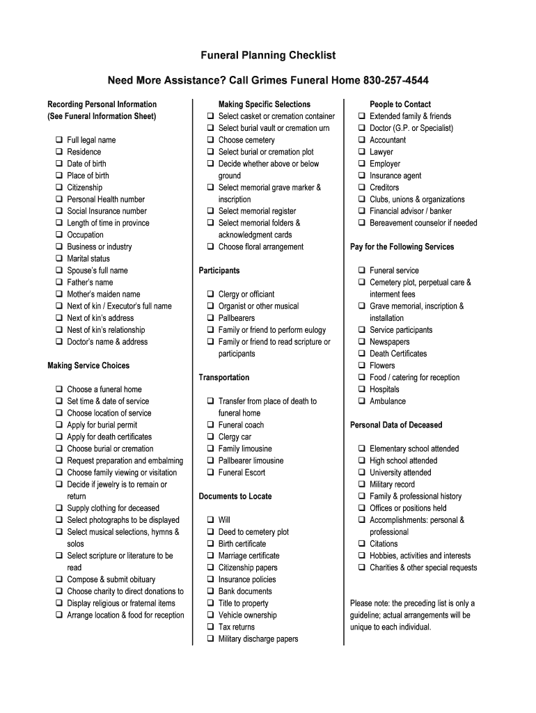 Printable Checklist After Death Of Parent Fill Out amp Sign Online 