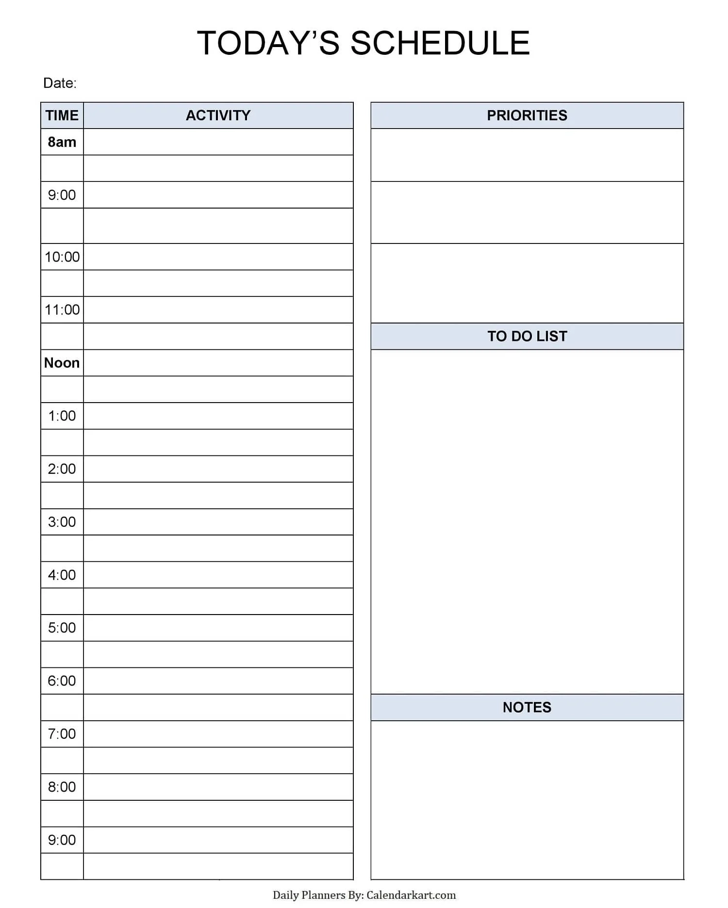 Blank Daily Calendar Printable