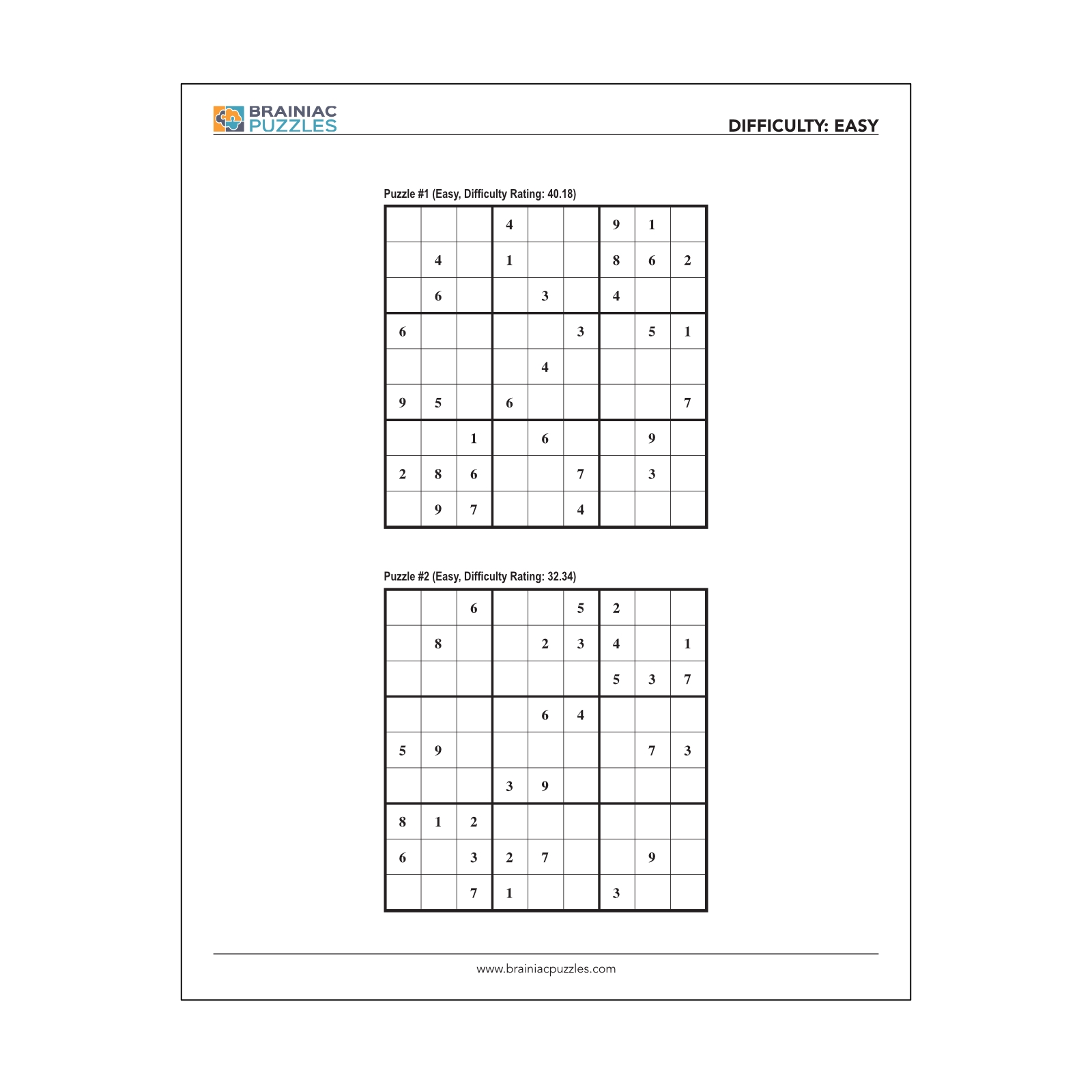 Printable Sodoku Puzzles