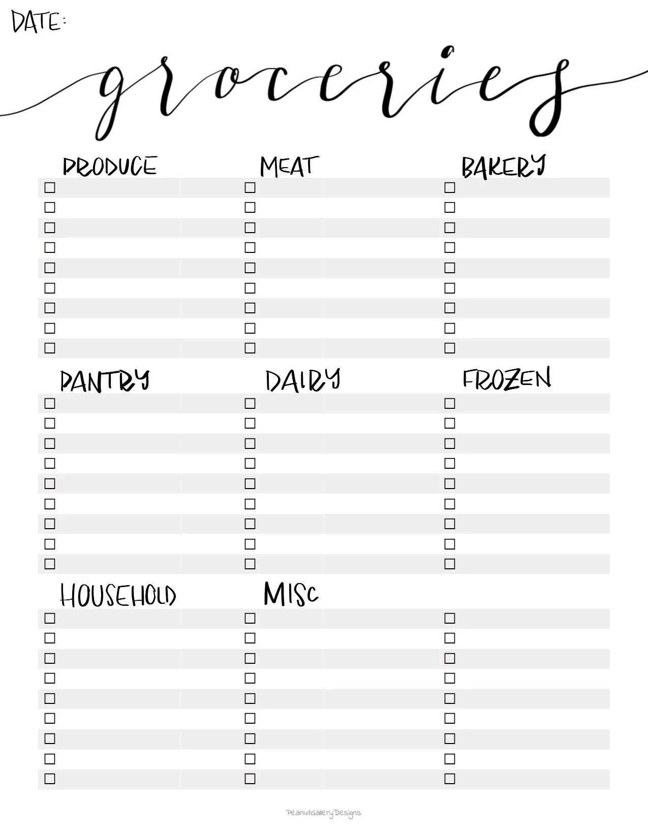Printable Grocery List Template