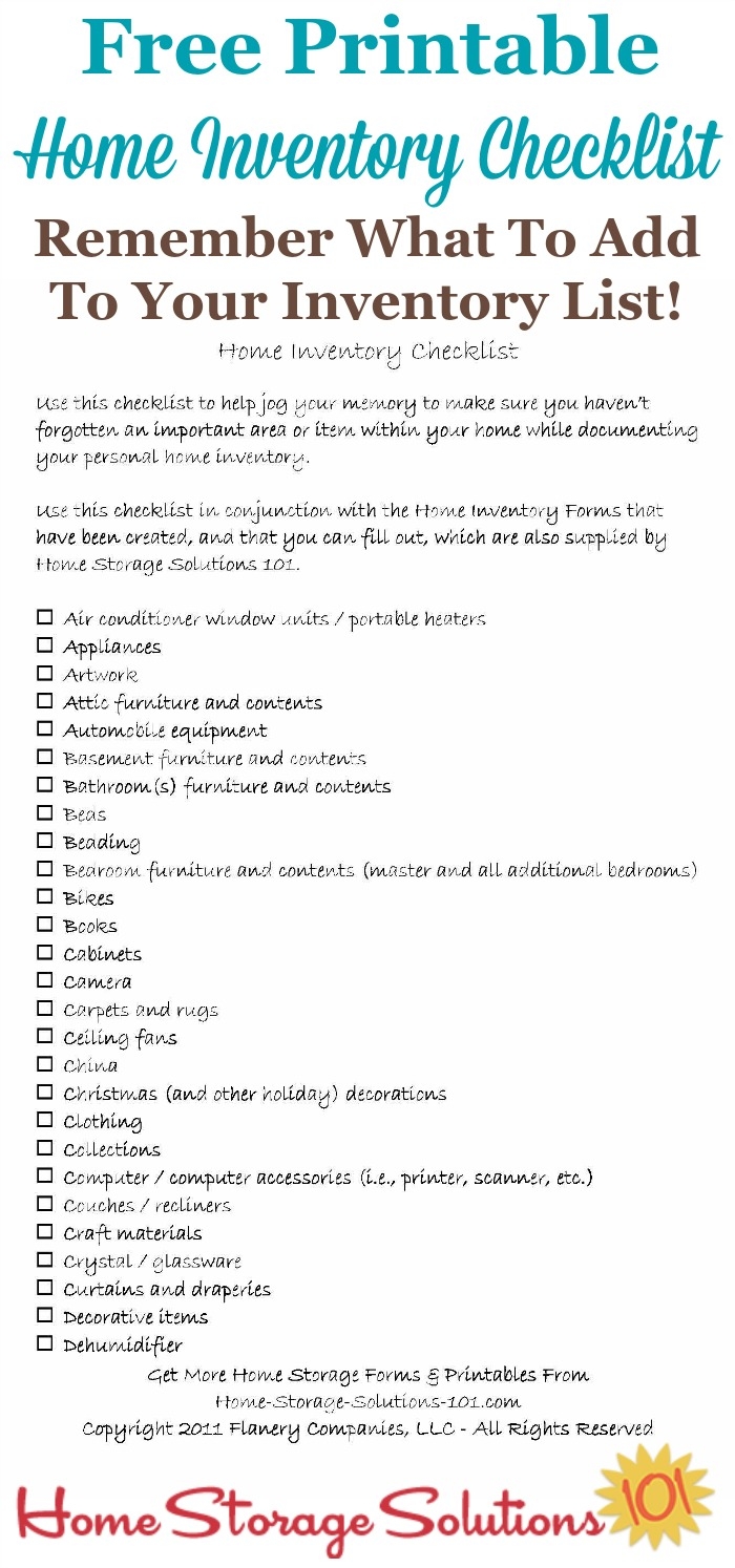 Printable Home Contents Inventory List Template