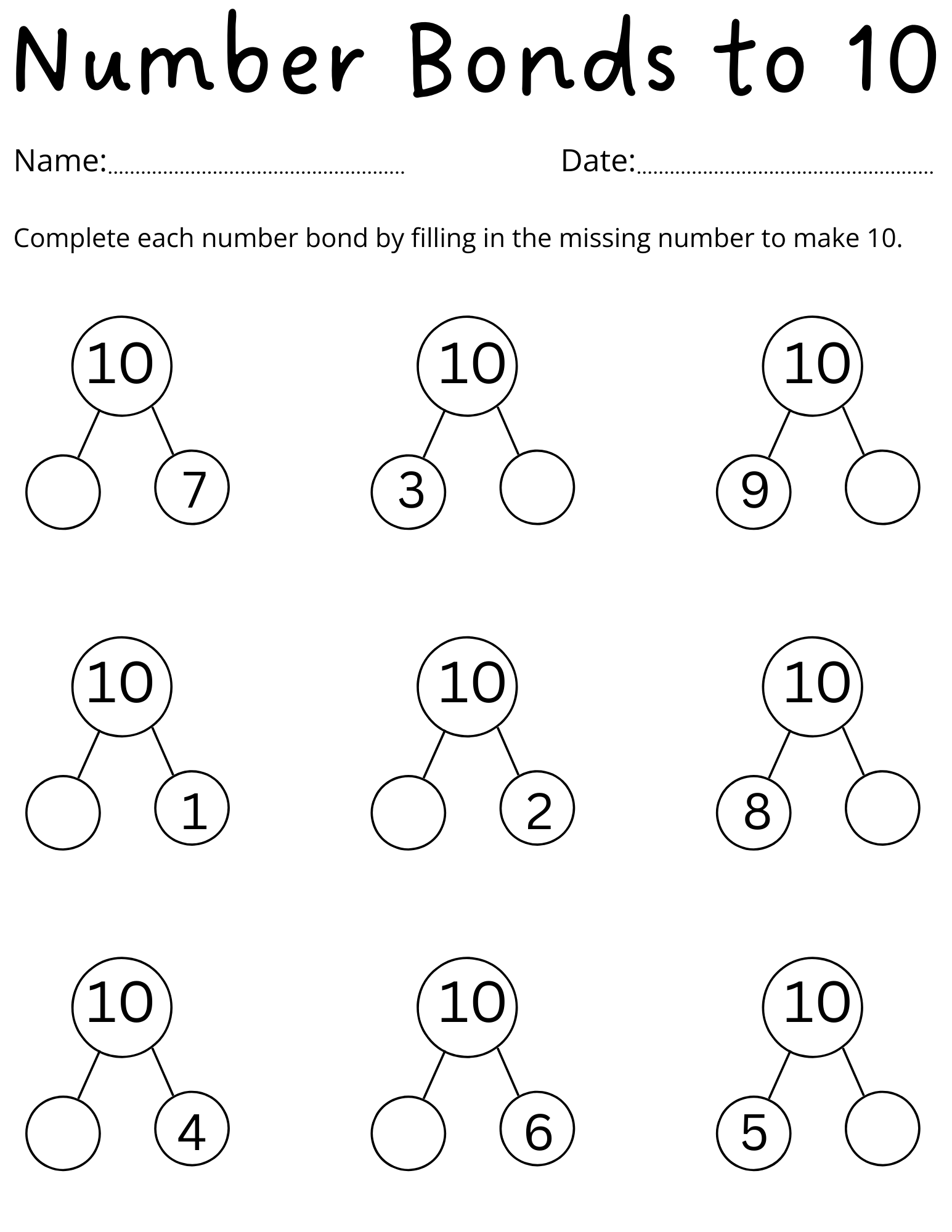 Number Bond Template Printable