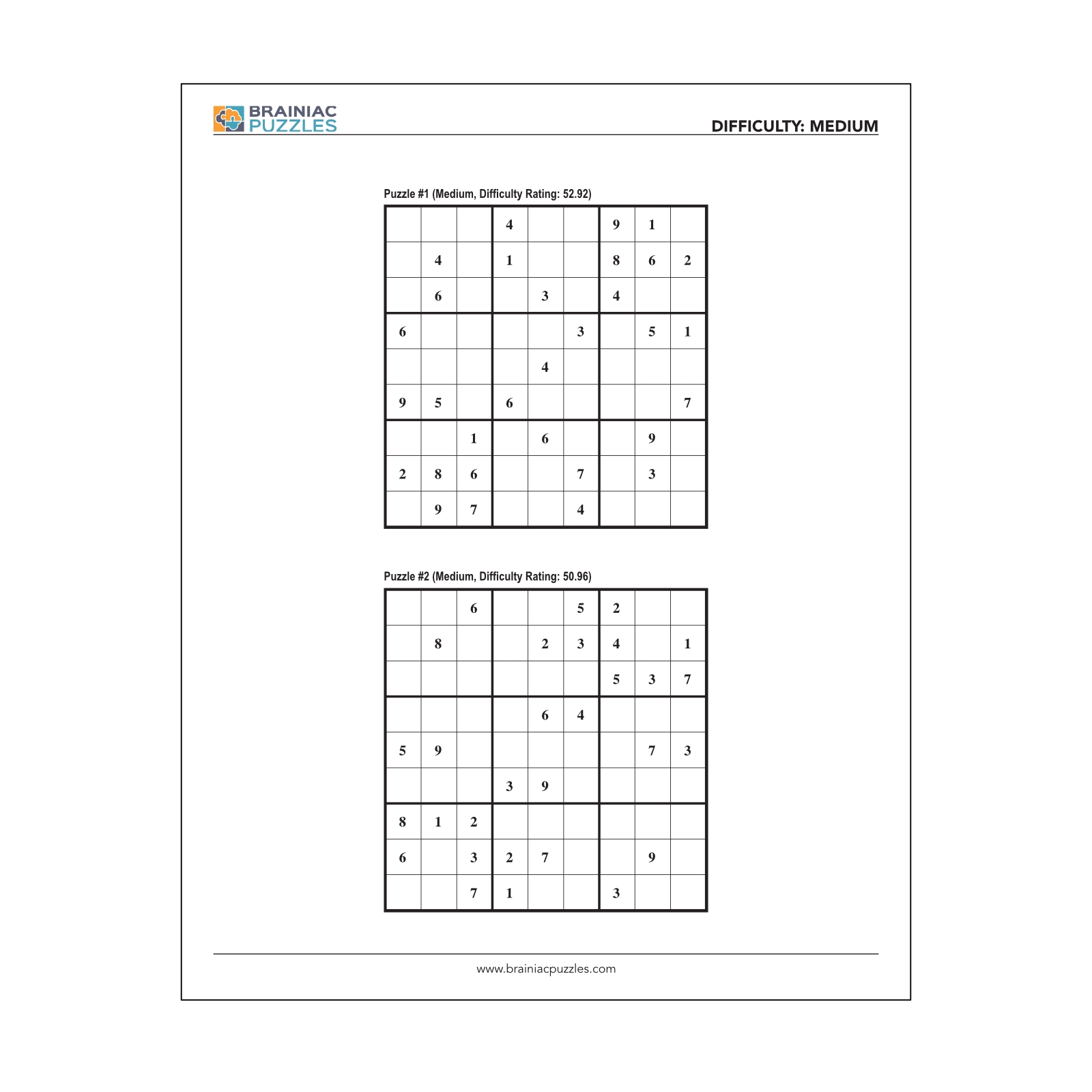 Sudoku Puzzles Medium Printable