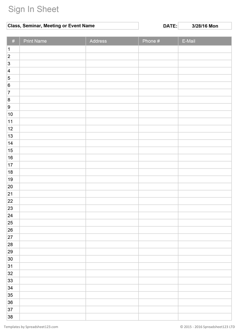Free Printable Sign In Sheets Templates