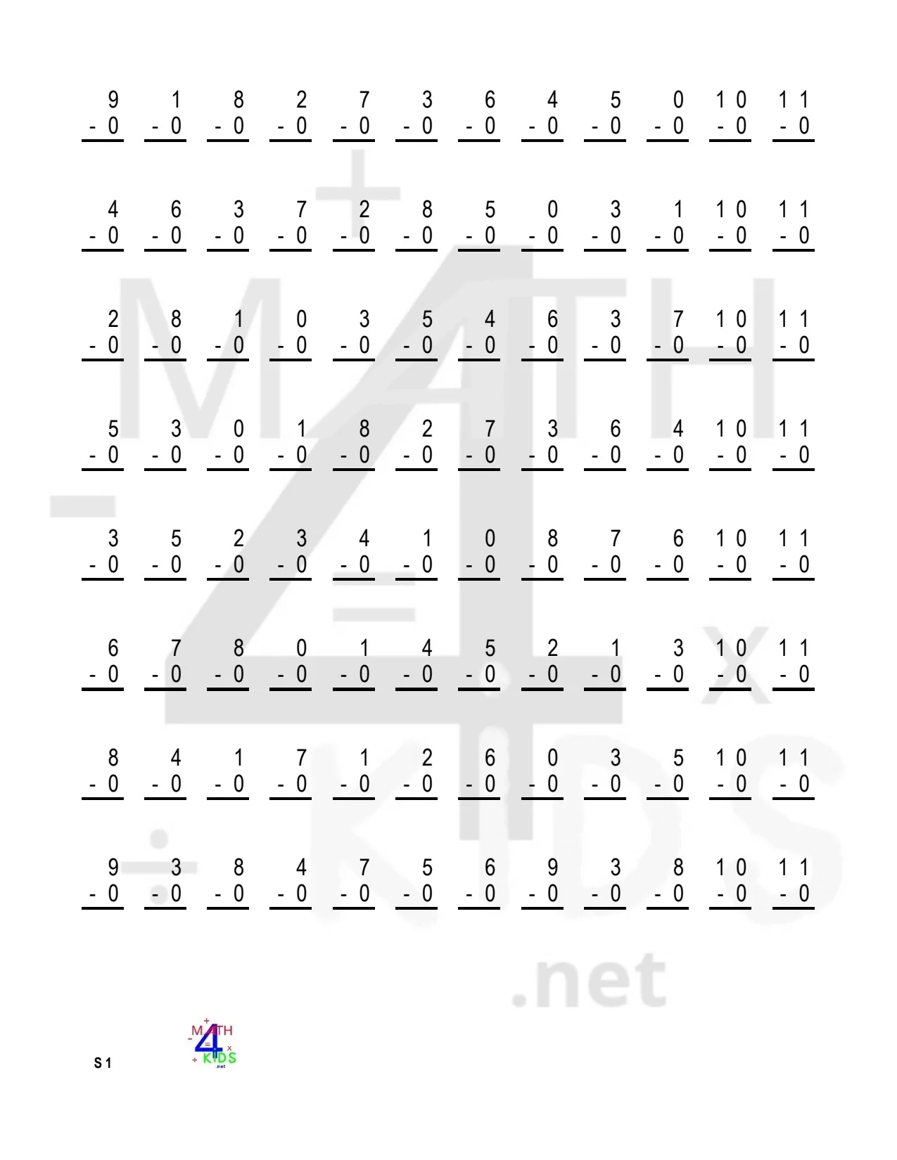 Printable Subtraction Worksheets