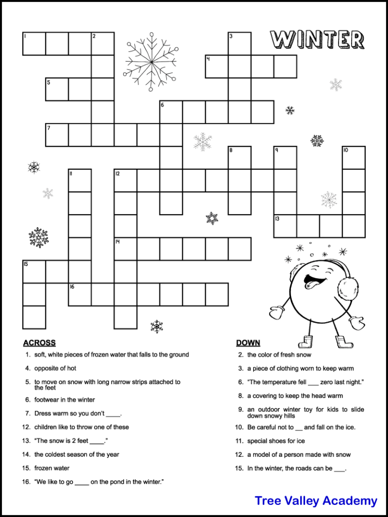 Winter Adult Crossword Puzzles Printable