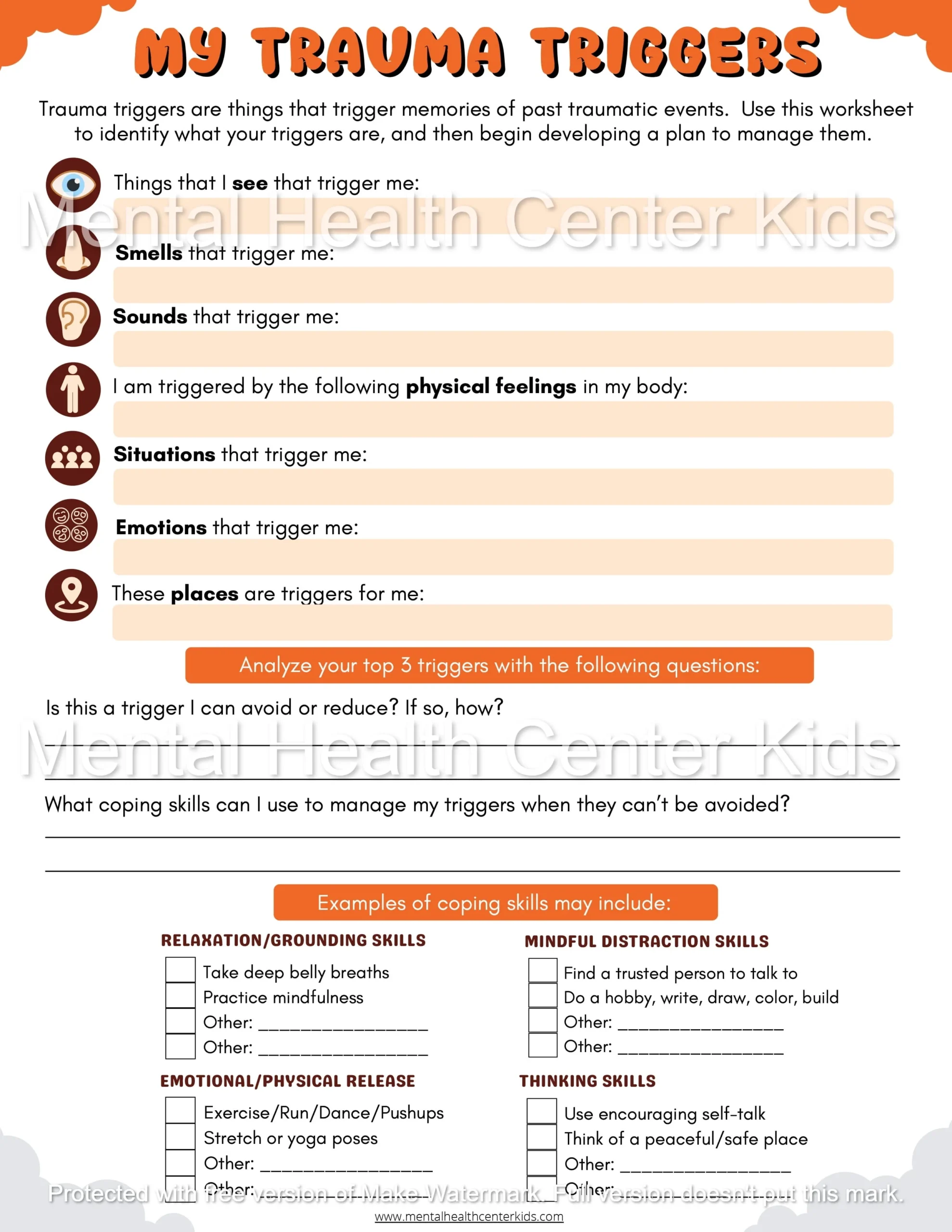Free Printable Identifying Triggers Worksheets