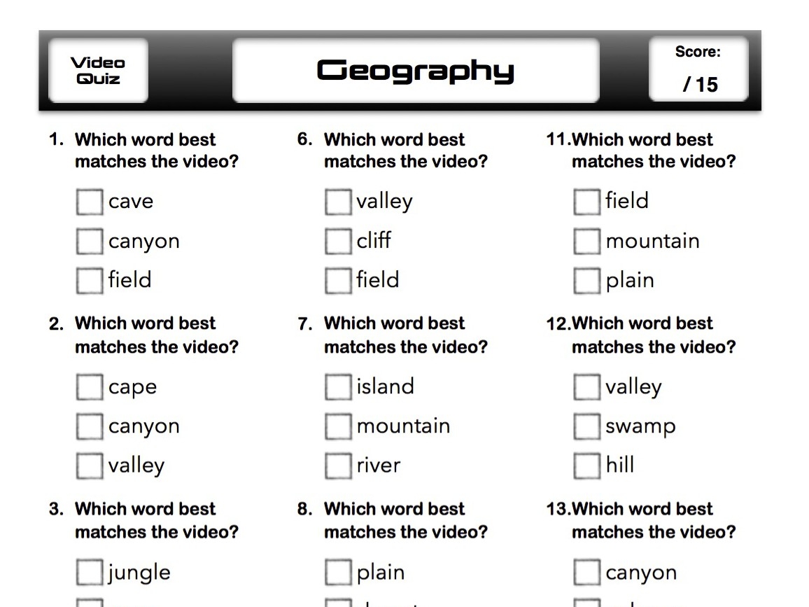 Free Printable Geography Quiz