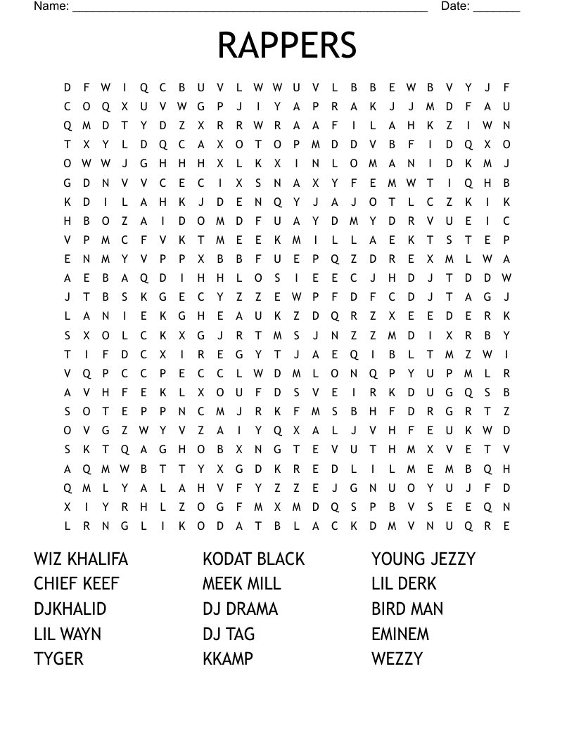 Hip Hop Word Search Printable