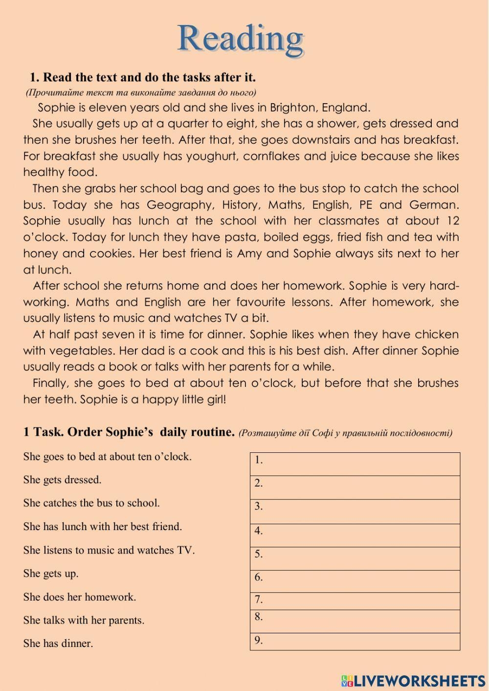 Reading Compreh Free Interactive Worksheets 2245152