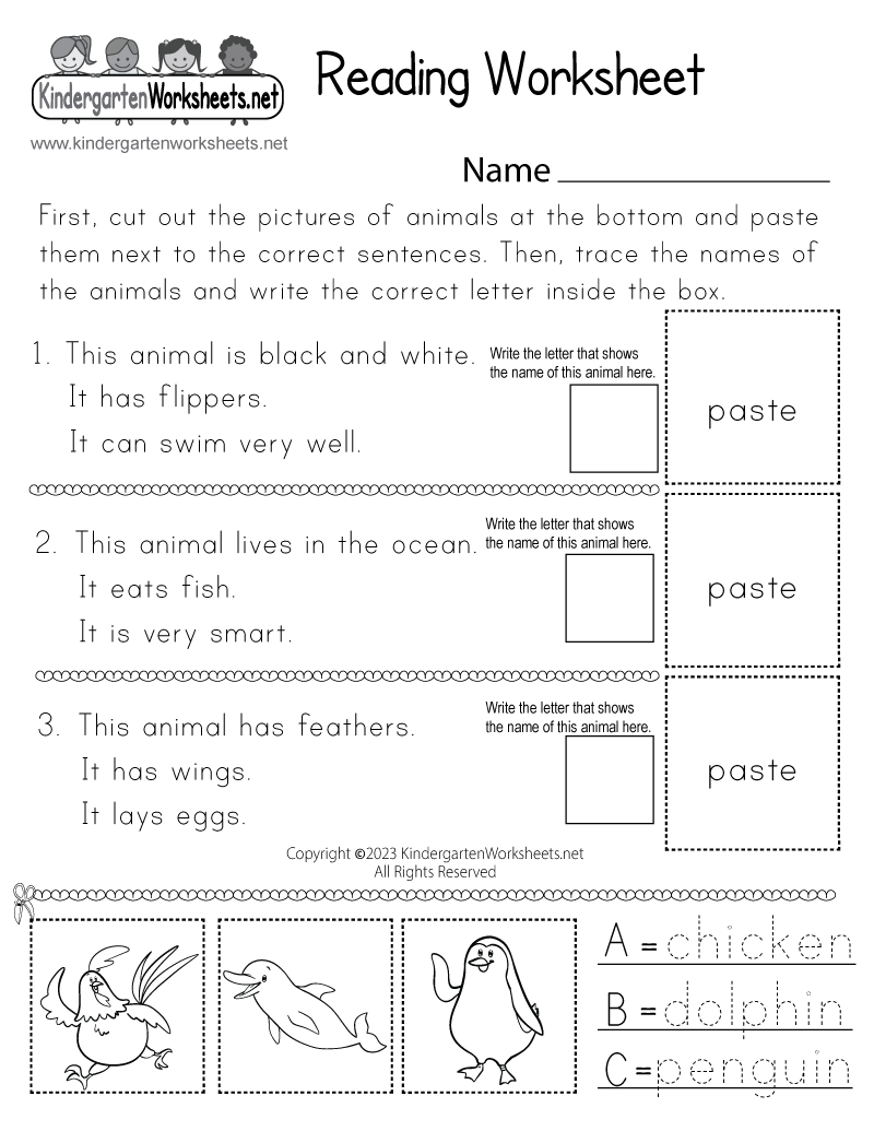 Kindergarten Reading Worksheets Printable Free