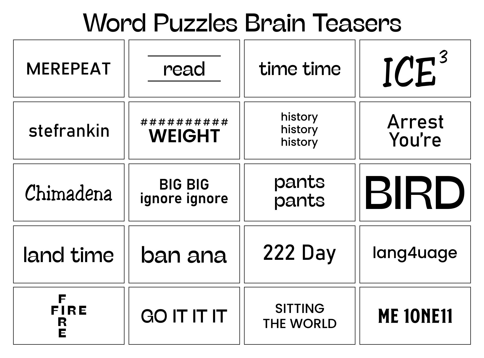 Word Puzzles Brain Teasers Printable