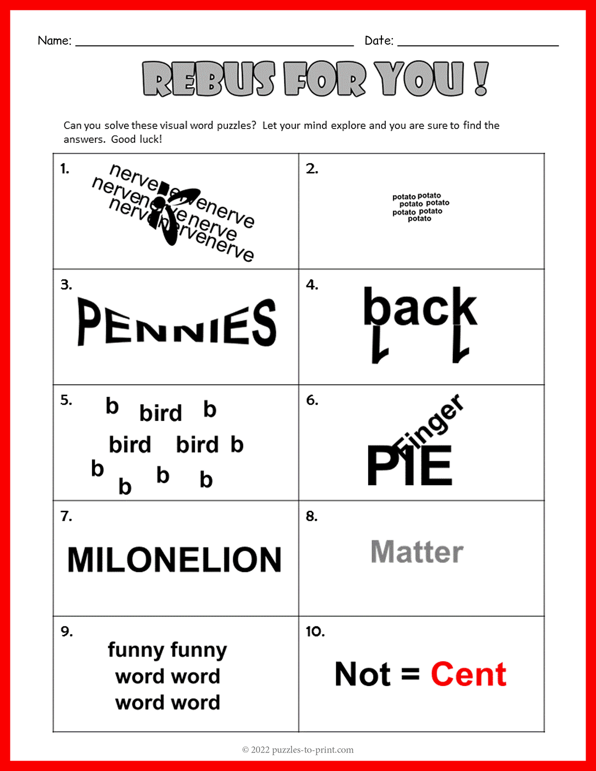 Free Printable Rebus Puzzles For Kids