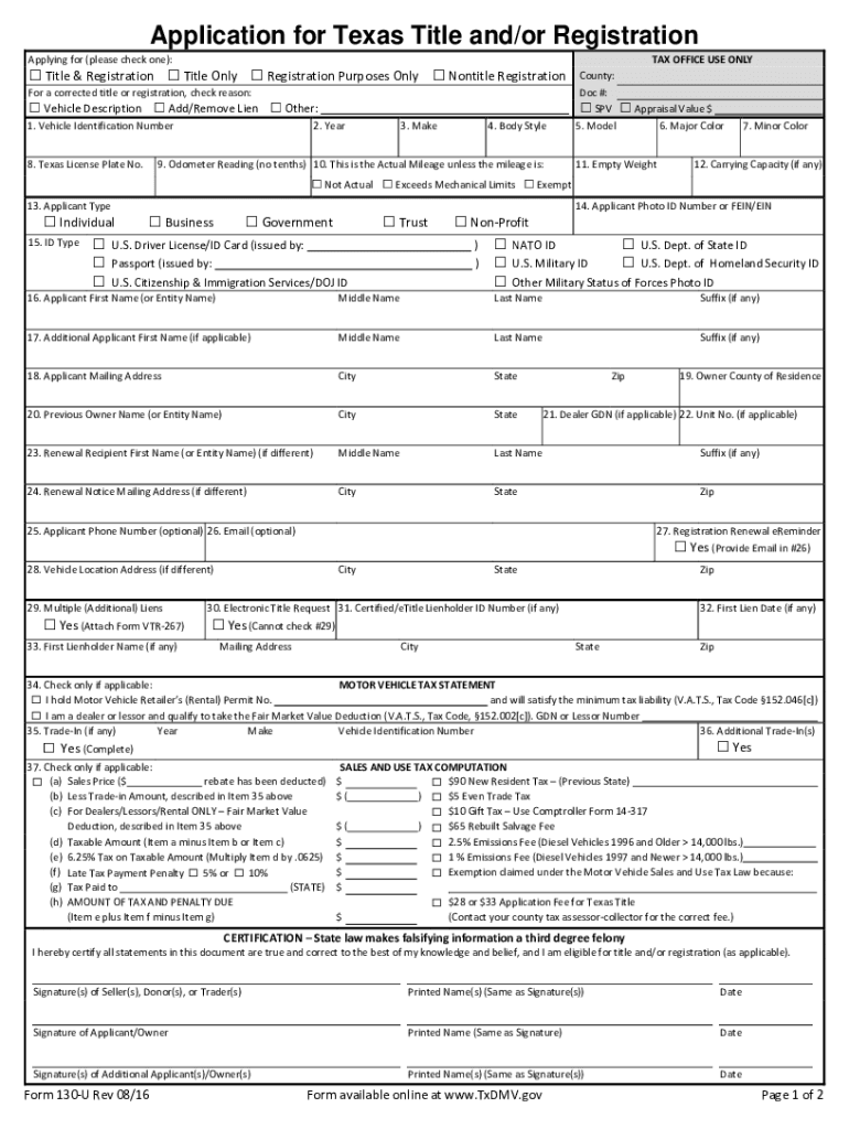 Form 130 U Online Application