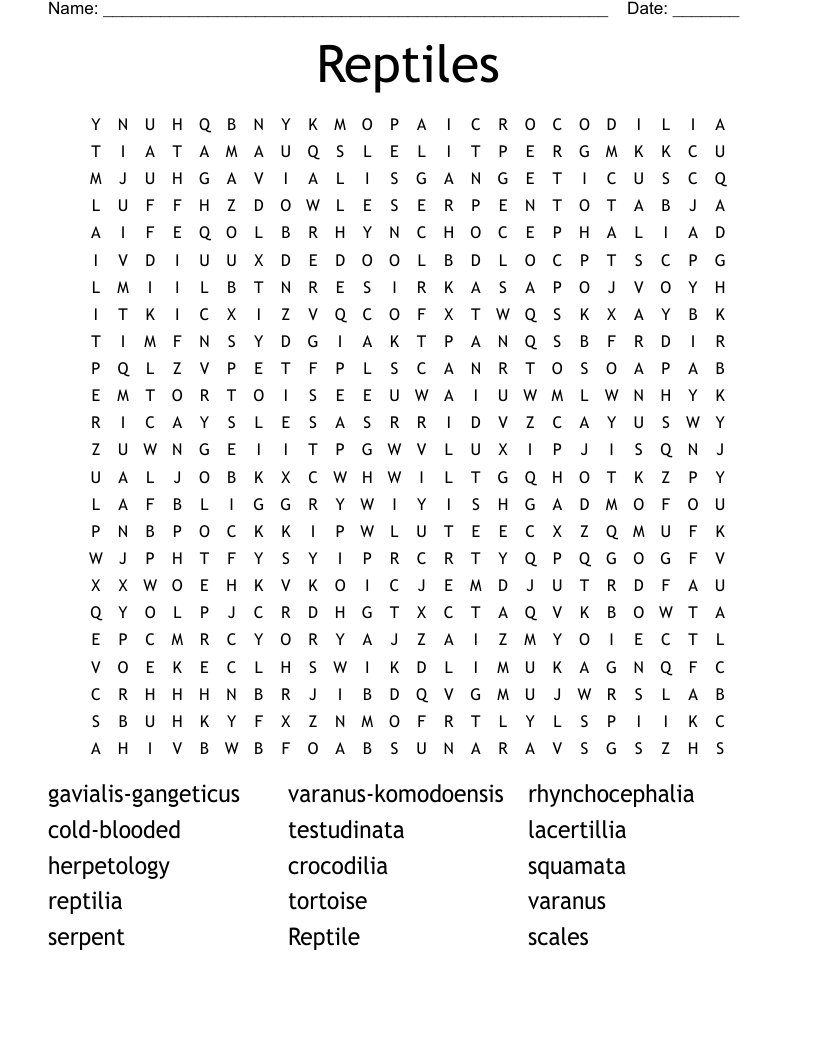 Reptile Crossword WordMint