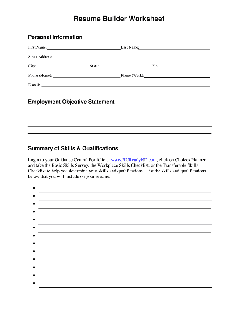Printable Job Resume Fill Blank For Free