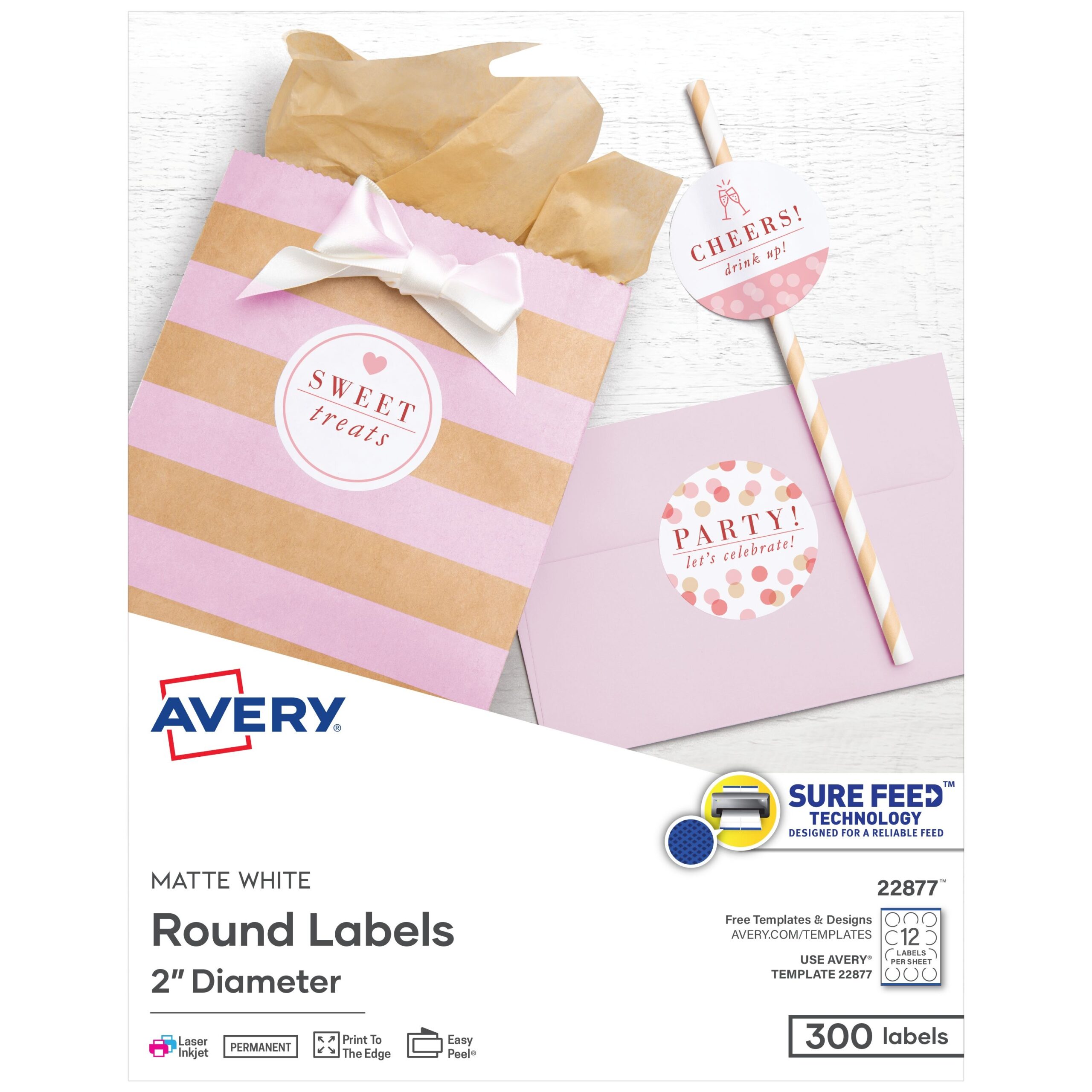 Round Labels 2 Diameter Matte White 22877 Avery Avery