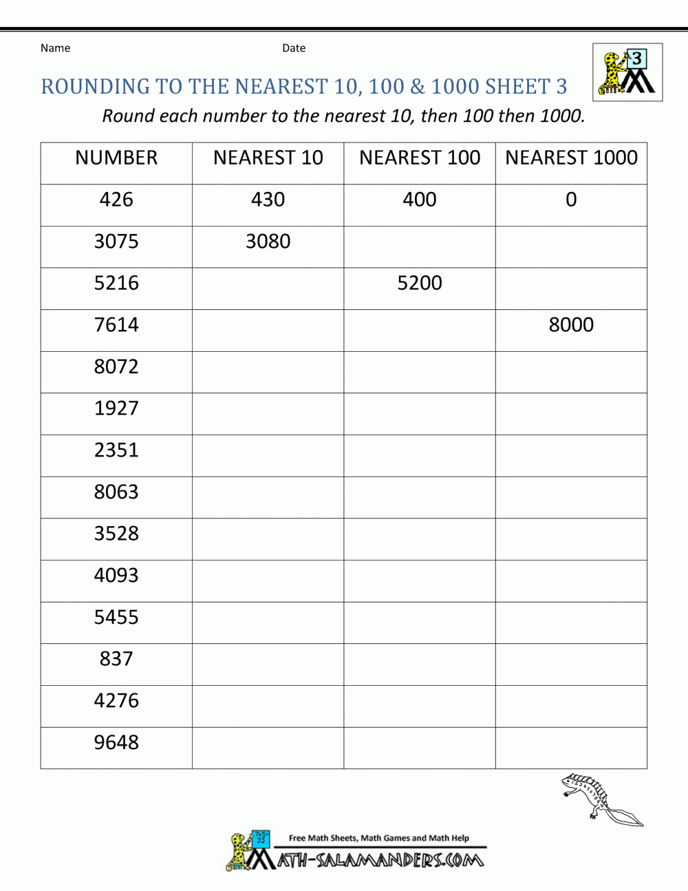 Free Printable Rounding Worksheets