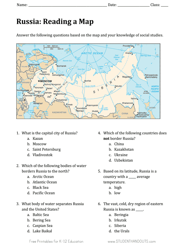 Russia Reading A Map Form Fill Online Printable Fillable 